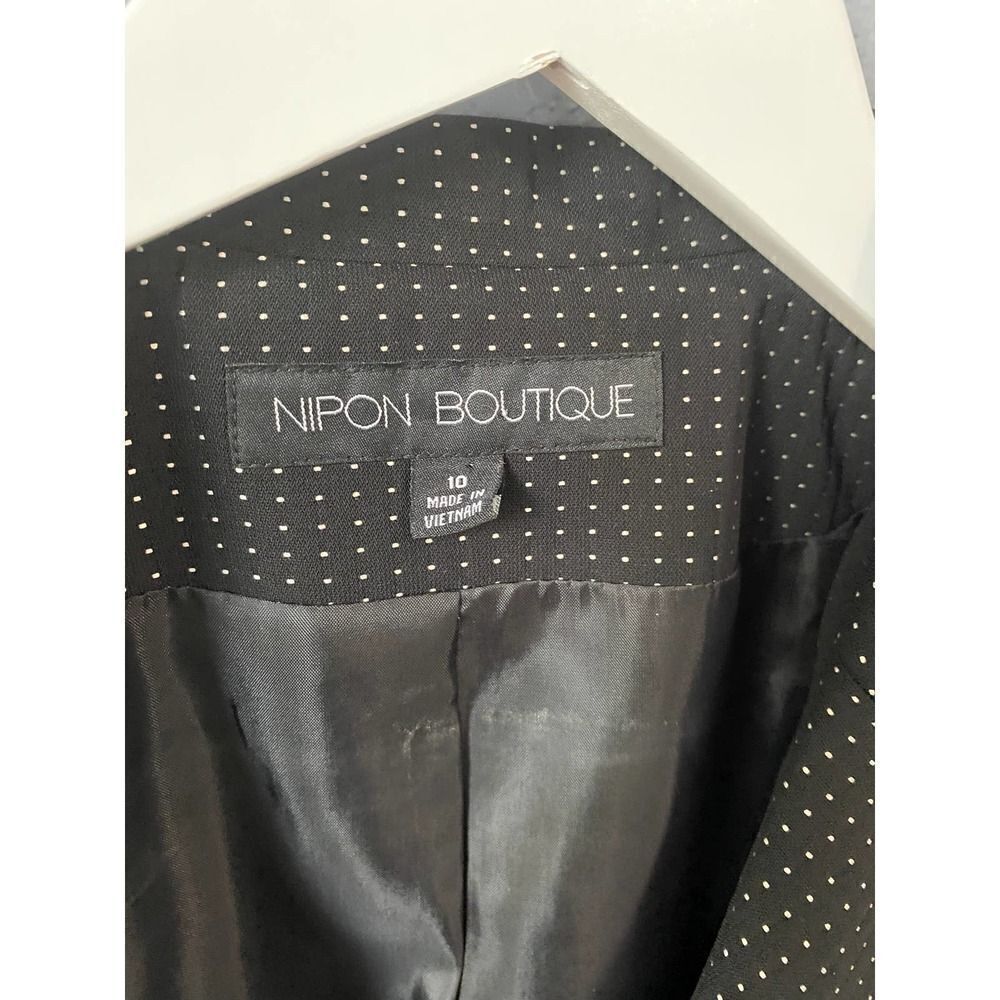 Nipon Boutique Black Dot Embroidered collared Snap Up Scalloped Blazer Size 10 - Picture 4 of 7